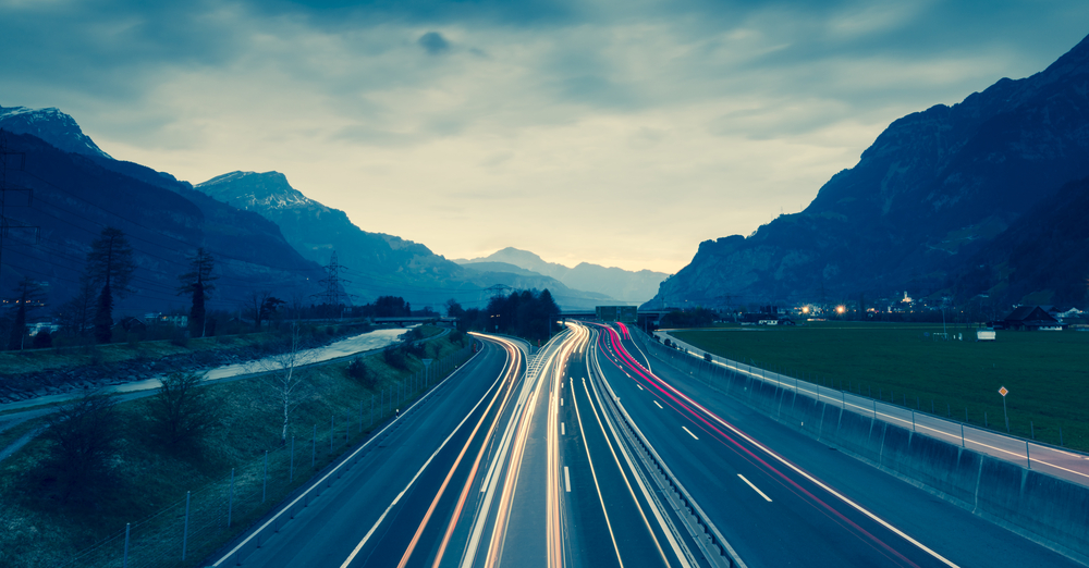 Night,Highway.,Mountainous,Landscape.,Central,Switzerland,,Gotthard,Strasse.